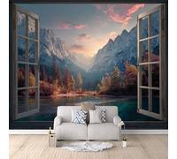 Fond D'Écran 3D Mural Finestra 150x105 cm, Lac De La Montagne Papier Peint Panoramique Effet 3D,Non-tissées Photo papier peint, pour Moderne Salon Chambre TV Fond