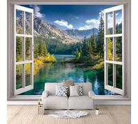 Fond D'Écran 3D Mural Finestra 150x105 cm, Montagne Forestière Papier Peint Panoramique Effet 3D,Non-tissées Photo papier peint, pour Moderne Salon Chambre TV Fond