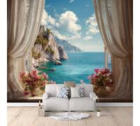 Fond D'Écran 3D Mural Finestra 150x105 cm, Tropicale Dell'isola Papier Peint Panoramique Effet 3D,Non-tissées Photo papier peint, pour Moderne Salon Chambre TV Fond