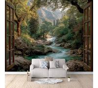 Fond D'Écran 3D Mural Finestra 300x256 cm, Forêt Du Lac Papier Peint Panoramique Effet 3D,Non-tissées Photo papier peint, pour Moderne Salon Chambre TV Fond