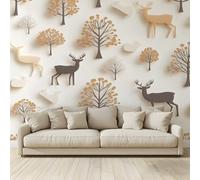 Fond D'Écran 3D Mural Forêt animaux cerfs Papier Peint Intissé Tapisserie Murales Panoramique 3D Mur de Fond Tv Papier Peint Chambre Enfant Adulte Poster Murales 350x256Cm A11
