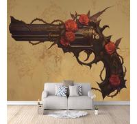 Fond D'Écran 3D Mural Gothique 150x105 cm, Pistolet à Rose Papier Peint Panoramique Effet 3D,Non-tissées Photo papier peint, pour Moderne Salon Chambre TV Fond