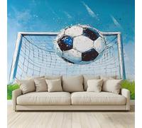 Fond D'Écran 3D Mural Herbe verte ballons football volant vers Papier Peint Intissé Tapisserie Murales Panoramique 3D Mur de Fond Tv Papier Peint Chambre Enfant Adulte Poster Murales 400x280Cm A47