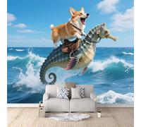 Fond D'Écran 3D Mural Hippocampe Corgi 300x256 cm, Drôle Papier Peint Panoramique Effet 3D,Non-tissées Photo papier peint, pour Moderne Salon Chambre TV Fond