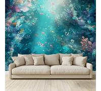 Fond D'Écran 3D Mural Poissons sous-marins dans océan turquoise Papier Peint Intissé Tapisserie Panoramique Poster Décoration Murales Chambre Adulte Enfant Salon Tv 350x256Cm