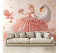 Fond D'Écran 3D Mural Princesse aux cheveux roses avec cygne Papier Peint Intissé Tapisserie Panoramique Poster Décoration Murales Chambre Adulte Enfant Salon Tv 350x256Cm