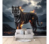 Fond D'Écran 3D Mural Tigre De Flamme 150x105 cm, Abstrait Papier Peint Panoramique Effet 3D,Non-tissées Photo papier peint, pour Moderne Salon Chambre TV Fond