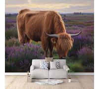 Fond D'Écran 3D Mural Vache Des Highlands 200x140 cm, Paysage D'Automne Papier Peint Panoramique Effet 3D,Non-tissées Photo papier peint, pour Moderne Salon Chambre TV Fond