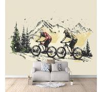 Fond D'Écran 3D Mural VéLo De Montagne 300x210 cm, Sports ExtrêMes Papier Peint Panoramique Effet 3D,Non-tissées Photo papier peint, pour Moderne Salon Chambre TV Fond