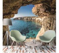 Fond D'Écran Mural 3D Autocollant Et Pelable Décoration Intérieure Fond D'Écran Grand Format Peinture Murale D'Art Vue Sur La Grotte Au Coucher Du Soleil 368(W)X254(H)Cm Pour Le Bureau Du Bar -625768