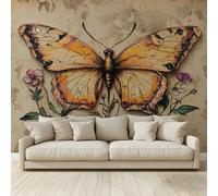 Fond D'Écran Mural Photo Home Fond D'Écran Photo 3D Personnalisé Fond D'Écran Mural Papillons vintage 3D Salon Tv Fond Mur Tissu non tissé Non-Adhésif Affiches Murales 300x210 cm