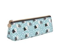 Fond d'écran représentant un vieux bobtail avec des pattes dessinées à la main, style dessin animé mignon, Trousse à crayons triangulaire portable avec fermeture éclair, sac cosmétique en cuir PVC