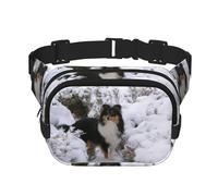 Fond d'écran Sheltie d'hiver,Sac Banane carré Double Couche, Sac de Poitrine