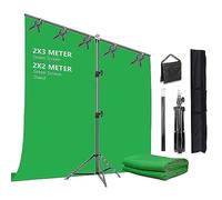 Fond D'écran Vert avec Support 2 x 2 m, Fond Vert pour Studio Photo avec Support Réglable avec 5 Clips et Sac de Transport pour Séance Photo Streaming Vidéo
