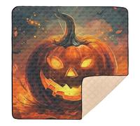 Fond d'Halloween avec citrouille effrayante - Tapis de jeu pliable pour bébé - Imperméable - Pour bébés, nourrissons et tout-petits - 127 x 127 cm