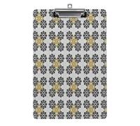 Fond doré ivoire avec impression d'images de fleurs géométriques, bloc-notes acrylique format lettre, pince métallique, tableau d'écriture robuste, porte-documents en plastique rigide pour bureau, do