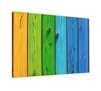 Fond en bois coloré arc-en-ciel - Impression d'art mural sans cadre 30,5 x 45,7 cm, impression sur toile avec crochets de montage, décoration d'intérieur moderne pour salon, chambre à coucher et