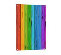 Fond en bois coloré arc-en-ciel - Panneau vertical en aluminium 20,3 x 30,5 cm, antirouille pour intérieur et extérieur pour décoration de maison, bar, bureau, hôtel.