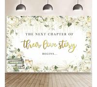 Fond floral blanc pour mariage, compatible avec « Le prochain chapitre de leur histoire d'amour commence », arrière-plan photographique, livre