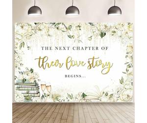 Fond floral blanc pour mariage, compatible avec « Le prochain chapitre de leur histoire d'amour commence », arrière-plan photographique, livre