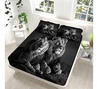 Fond Gris De RéFlexion De Lion Animal 3D Drap Housse 140x190 Drap Housse Bonnet 30cm, Microfibre Housse de lit pour Housse Sommier, Linge de lit et Oreillers 65x65cm