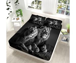 Fond Gris De RéFlexion De Lion Animal 3D Drap Housse 140x190 Drap Housse Bonnet 30cm, Microfibre Housse de lit pour Housse Sommier, Linge de lit et Oreillers 65x65cm