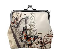 Fond musical avec harpe et papillon, petits portefeuilles pour femme, porte-monnaie pour femme, petit portefeuille pour femme, petite trousse de maquillage pour sac à main, Noir , Taille unique,