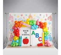 Fond Photo Kate pour la rentrée Scolaire 10x8ft/3x2.5m avec Ballons colorés et Cahier ABC Accessoires Photo pour Studio Photo sur Le thème de la Pomme Idéal pour Le Premier Jour d'école