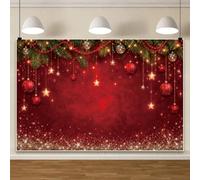 Fond Photo Noël Rouge Scintillant Bannière de fête 4.5x3m | Branches de sapin or boule de noël nouvel an arrière-plan paillettes Starlight adulte hommes femmes Portrait Photo accessoire