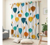 Fond Rétro Chic Rideaux Occultant Lignes Ondulées Géométriques Fleurs Rideau Isolant, Blanc Thermique Chambre Salon Rideaux À Oeillets 3D Acoustiques Intérieurs Rideau L 117 X H 229 cm 2 Panneaux