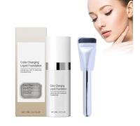 Fondation Liquide, Fond De Teint Liquide À Changement De Couleur, Avec Un Pinceau À Fond De Teint, Fond De Teint Couvrant Imperfections, Full Coverage Foundation, Base Maquillage Fondation Liquide