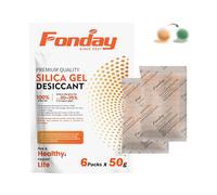 Fonday Lot de 6 paquets de déshydratants en gel de silice indiquant | Orange à vert, absorbeur d'humidité réactivable pour appareils électroniques, bijoux, vêtements, filaments 3D