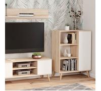 FONDI Meuble Buffet, commode, armoire 1 porte et 3 étagères - chêne sonoma / blanc - L 90 x P 40 x H 116cm