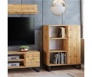 FONDI Meuble Buffet Loft, commode, armoire 1 porte et 3 étagères - chêne wotan - L 90 x P 40 x H 116cm