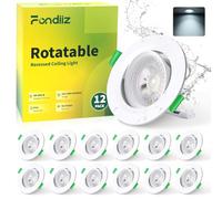 Fondiiz 5W Spot LED Encastrable Orientable, Spot LED Extra Plat 480LM Blanc Froid 6000K, Spots de Plafond IP44 Étanche pour Salle de Bain, Spots Encastrés Blanc Trou Ø70-80mm, Non Dimmable, Lot de 12