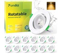 Fondiiz Spot LED Encastrable Orientable, 5W Spot LED Extra Plat 480LM Blanc Chaud 2700K, Spots Blanc Étanche IP44 pour Salle de Bain, Spots Encastrés Rond Trou Ø70-80mm, Non Dimmable, Lot de 12