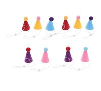 FONDOTIN 10 Pièces Lot de 10 Mini Chapeaux D’Anniversaire Colorés pour Petits Animaux, Cône Léger en Non-Tissé avec Pompon, Taille Mini, Sangle Réglable, Décoration Festive pour Chiens,