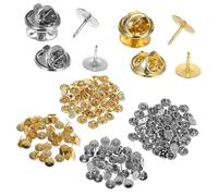 FONDOTIN 100 Paires Fermoirs Épingles Métal avec Attache Verrouillage pour Broches Artisanat Bijoux Dos Épingle Robuste pour Créations DIY Dorées Nickelées