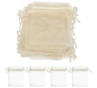 FONDOTIN 100 pièces Pochettes Organza à Cordon Coulissant pour Bijoux Pochette Cadeau Portable pour Mariage Anniversaire Fête Petit Beige