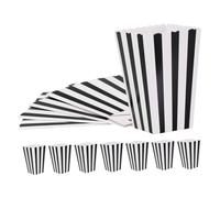 FONDOTIN 12 pièces Boîtes à Popcorn Papier Lot de Rayées Noires Contenants pour Popcorn et Frites pour Réunions Anniversaires et Cinéma