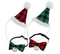FONDOTIN 2 Ensembles Décoration de Noël pour Animaux avec Chapeau et Noeud à Carreaux Ajustables Accessoire Festif Confortable pour Chiens et Chats pour Fêtes et Séances Photo
