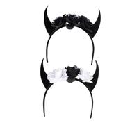 FONDOTIN 2 Pièces Bandeaux Corne Diable et Crâne avec Fleurs Accessoires Cheveux Cosplay Halloween pour Adultes et Garçon Fille Lot pour Fête Déguisée et Soirée Effrayante