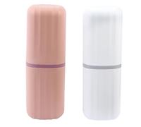 FONDOTIN 2 pièces Boîte de Rangement Brosse à Dents Plastique Étui Compact Portable pour Voyage Tasse de Toilette Élégante Blanche et Rose Organiseur Salle de Bain Pratique