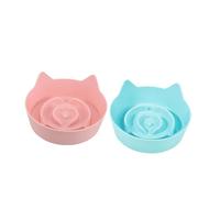 FONDOTIN 2 Pièces Bol pour Chat Oreilles Lot de Bols Antidérapants Alimentation Lente pour Chats Usage Domestique (Rose + Bleu)