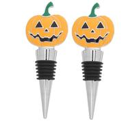 FONDOTIN 2 Pièces Bouche De Bouteille De Vin En Forme De Citrouille Bouchon De Boisson Bouchons D'halloween Réutilisables Alliage De Zinc Jaune