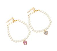 FONDOTIN 2 Pièces Colliers Perles Imitation avec Pendentif Cœur pour Petits Chiens et Collier Perlé et Résistant Animal pour Anniversaire et Mariage