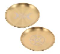 FONDOTIN 2 Pièces Lot de 2 Plateaux Décoratifs Mystiques en Acier Inoxydable Pentagramme et Phases Lunaires, Plateau d'Offrandes de Sorcellerie Multifonction, Bol Rituel, Porte-Bougies pour