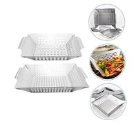 FONDOTIN 2 pièces Panier BBQ Acier Inoxydable Panier Grillade Portable avec Dégouttage pour Légumes et Viandes Pratique et Facile à Nettoyer Adapté à Tous Types de Barbecues Petit Grand