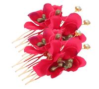 FONDOTIN 2 pièces Peignes Décoratifs Hawaiens avec Fleurs Artificielles Rouge Accessoires de Cheveux Floraux pour Mariage Mariée et Célébrations Tropicales