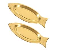 FONDOTIN 2 Pièces Plateaux de Service Acier Inoxydable Forme de Poisson Lot de Plateau Polyvalent pour Cuisson Vapeur Grillade et Four pour Servir Poissons et Fruits